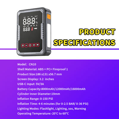 Portable 2400A Peak Current Car Jump Starter with 150PSI Air Compressor and 8000mAh Battery Booster for Cars SUVs Trucks