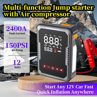 Portable 2400A Peak Current Car Jump Starter with 150PSI Air Compressor and 8000mAh Battery Booster for Cars SUVs Trucks
