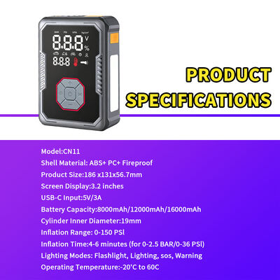 2400A Peak Current 150PSI Air Compressor 6-in-1 Multi Function Jump Starter for Cars Trucks Motorcycles