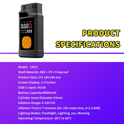 8000mAh 12V Jump Starter with 150 PSI Air Compressor and 2.4 Inch Display for Emergency Vehicle Start