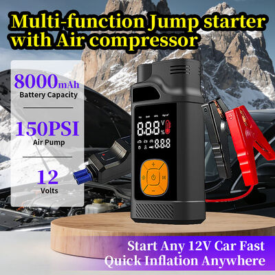 8000mAh 12V Jump Starter with 150 PSI Air Compressor and 2.4 Inch Display for Emergency Vehicle Start
