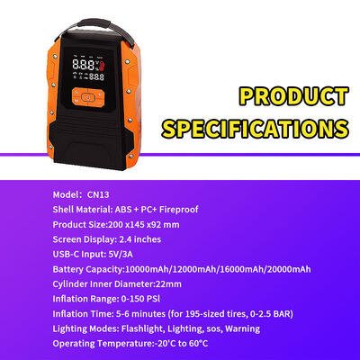 Portable 6-in-1 Multi-Function Jump Starter with 3000A Peak Current and 150PSI Inflation for 12V Vehicles