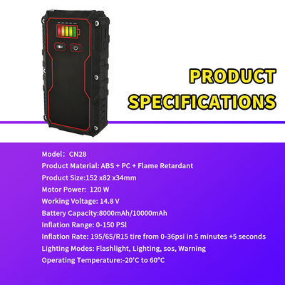 Portable 6-in-1 Car Jump Starter with 10000mAh Battery 150PSI Air Pump and Multi-Function Safety Tool