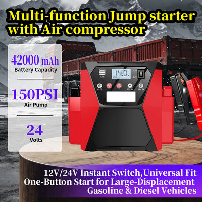 42000mAh 12V/24V Dual-Voltage Jump Starter with 150PSI Air Compressor for All Gas and Diesel Vehicles