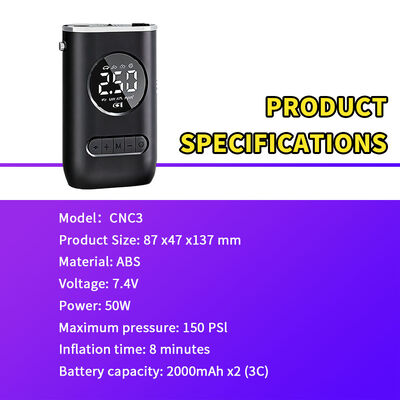 Compact Portable Tire Inflator with 150 PSI Wireless Air Compressor and Digital Pressure Display Powered by Dual 2000mAh Lithium Battery