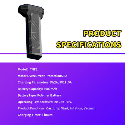 6000mAh 6-in-1 Emergency Jump Starter with 600A Peak Current for 12V Cars, Air Compressor, Flashlight, and Power Bank