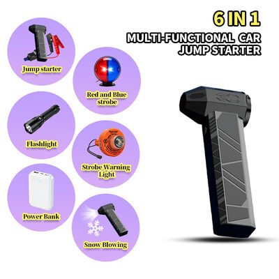 6000mAh 6-in-1 Emergency Jump Starter with 600A Peak Current for 12V Cars, Air Compressor, Flashlight, and Power Bank