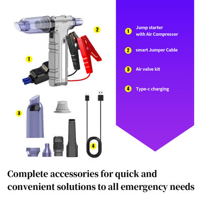600A Peak Current Car Jump Starter with 8000mAh Battery and Air Compressor for 12V Vehicles