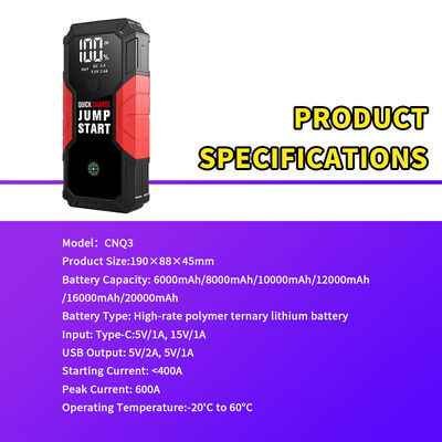 600A Peak Current Car Jump Starter with 8000mAh Battery and Multi-Functionality for Emergency Boosting