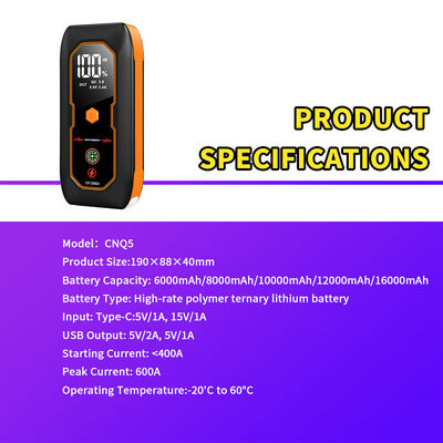 6000mAh Car Jump Starter with 2500A Maximum Instantaneous Current and 4-in-1 Multi-Function Design