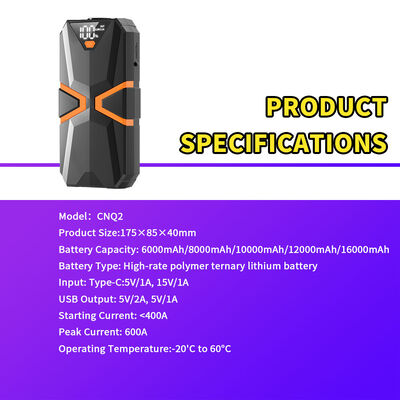 600A Peak Current Car Jump Starter with Built-in Air Compressor and 8000mAh Portable Power Bank