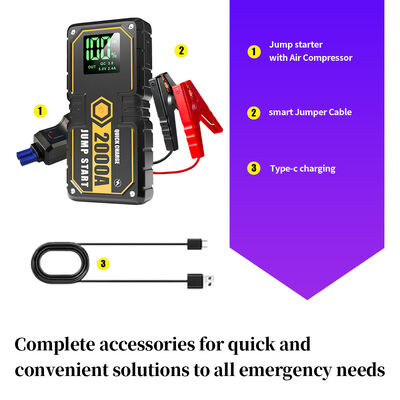 600A Peak Smart Car Jump Starter with 16,000mAh Power Bank and Built-in Air Compressor