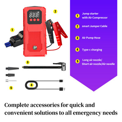 8000mAh Multi Functional Jump Starter with 500A Peak Current and Air Compressor for Emergency Vehicle Starting
