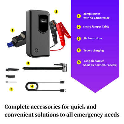 6400mAh 400A Peak Jump Starter with Built-In Air Compressor and Emergency Light for Car Battery Boosting