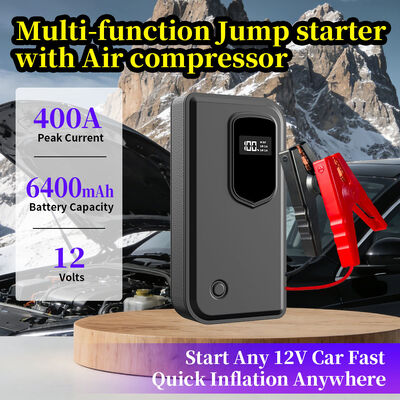 6400mAh 400A Peak Jump Starter with Built-In Air Compressor and Emergency Light for Car Battery Boosting