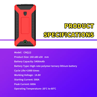 Portable 600A Peak Car Jump Starter with 5400mAh Battery and Air Compressor for Emergency Vehicle Boost