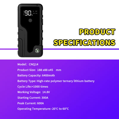 6400mAh High-Density Lithium Polymer 4-in-1 Multi-Function Jump Starter with 600A Peak Current and Portable Power Hub