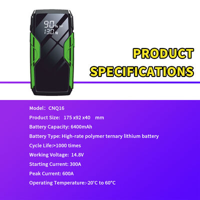 Multi-Function 600A Peak Car Jump Starter with 6400mAh Power Bank and Air Compressor