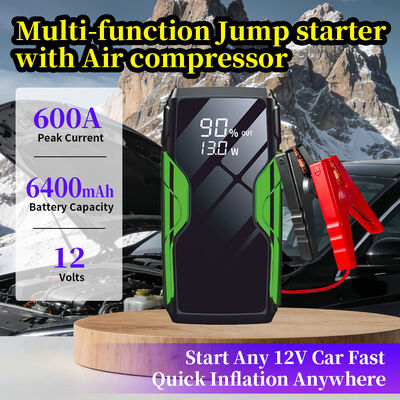 Multi-Function 600A Peak Car Jump Starter with 6400mAh Power Bank and Air Compressor