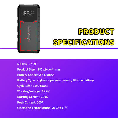 6400mAh Multi-Function Jump Starter with 300A Starting Current and Air Compressor for Emergency Car Battery Boosting
