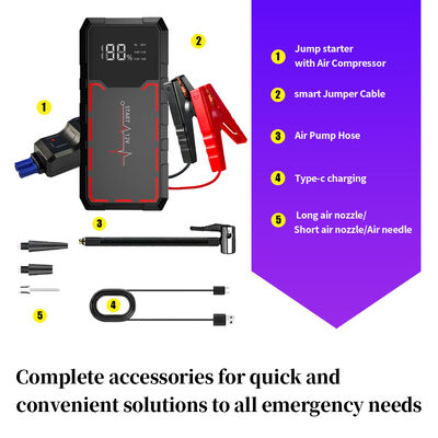 6400mAh Multi-Function Jump Starter with 300A Starting Current and Air Compressor for Emergency Car Battery Boosting