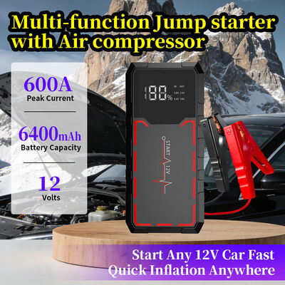 6400mAh Multi-Function Jump Starter with 300A Starting Current and Air Compressor for Emergency Car Battery Boosting