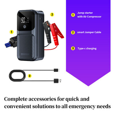 12000mAh 500A Peak 4-in-1 Multi Functional Jump Starter with Air Compressor, Power Bank & Emergency Strobe