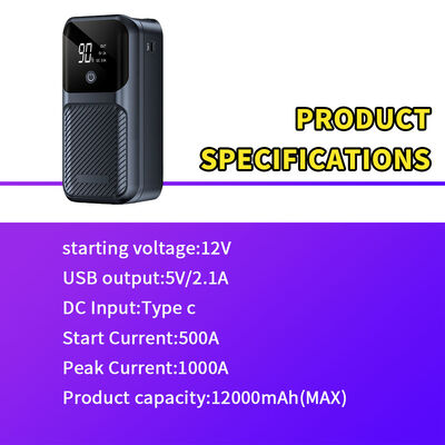 12000mAh 500A Peak 4-in-1 Multi Functional Jump Starter with Air Compressor, Power Bank & Emergency Strobe