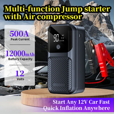 12000mAh 500A Peak 4-in-1 Multi Functional Jump Starter with Air Compressor, Power Bank & Emergency Strobe