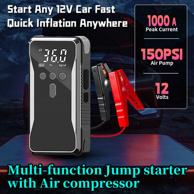 1000A Peak Current 12V Car Jump Starter with 150PSI Air Compressor and Digital LED Display