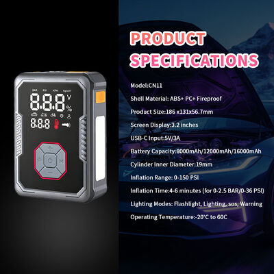 6-in-1 Functionality Jump Starter with 2400A Peak Current and 16000mAh Battery Capacity for Cars and Trucks