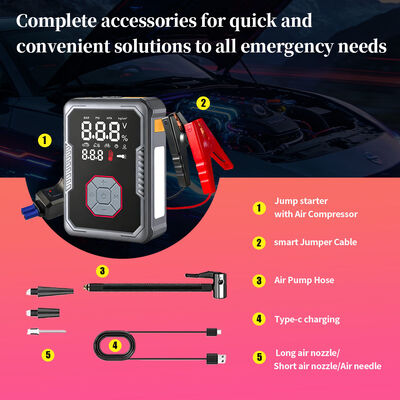 6-in-1 Functionality Jump Starter with 2400A Peak Current and 16000mAh Battery Capacity for Cars and Trucks