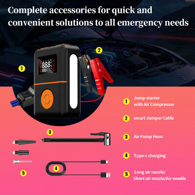 2400A Peak Current 150PSI Air Compressor 12000mAh Power Bank Jump Starter with Tyre Inflator