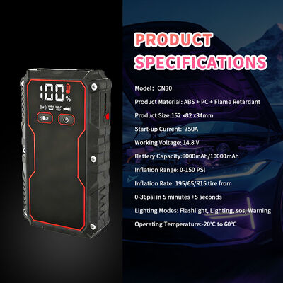 750A 10000mAh 150PSI Multi Functional Car Jump Starter with Air Compressor & LED Flashlight