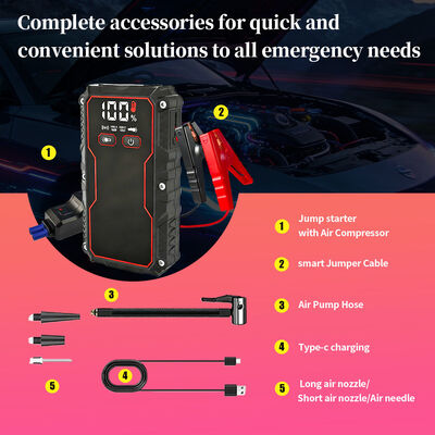 750A 10000mAh 150PSI Multi Functional Car Jump Starter with Air Compressor & LED Flashlight