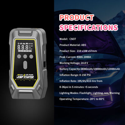 1000A Peak Current Car Jump Starter with 150PSI Air Compressor and 12000mAh Power Bank