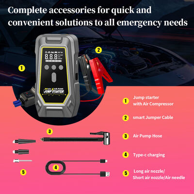 1000A Peak Current Car Jump Starter with 150PSI Air Compressor and 12000mAh Power Bank
