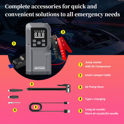 800A Peak Current Jump Starter with 150PSI Air Compressor and 12000mAh Power Bank for Cars and Trucks
