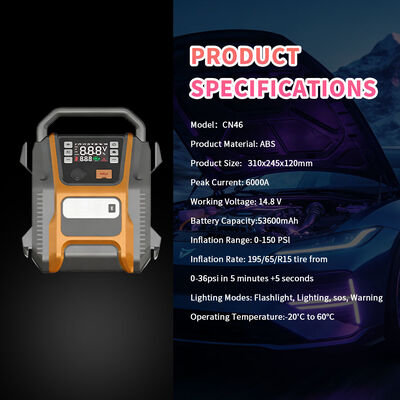 53600mAh Jump Starter with 150PSI Air Compressor and 6000A Peak Current for Emergency Power Pack