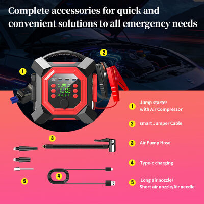 24000mAh 6-in-1 Multi-Functional Jump Starter with 150PSI Air Compressor and Emergency Lights