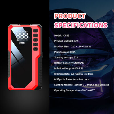 6400mAh 6-in-1 Multi-Function Jump Starter with 150 PSI Air Compressor and Car Battery Booster