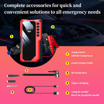 6400mAh 6-in-1 Multi-Function Jump Starter with 150 PSI Air Compressor and Car Battery Booster