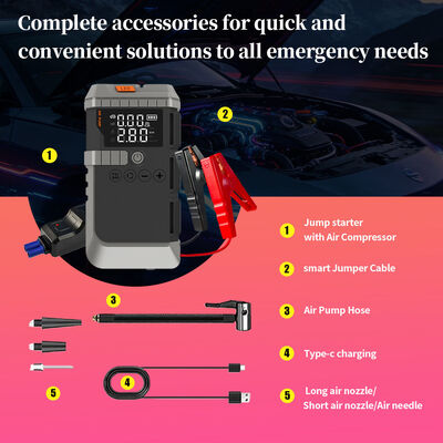 8000mAh 6-in-1 Jump Starter with 150 PSI Air Compressor and Emergency Lights for Car Battery Boosting