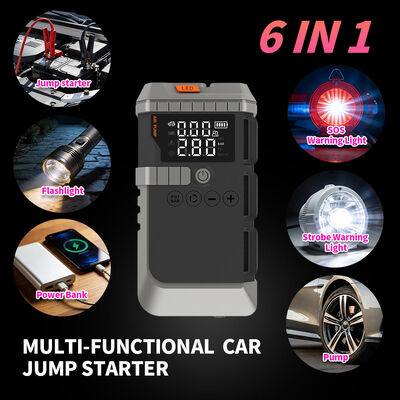 8000mAh 6-in-1 Jump Starter with 150 PSI Air Compressor and Emergency Lights for Car Battery Boosting