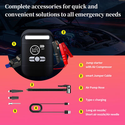 8000mAh 12V Jump Starter with 150 PSI Air Compressor and 1000A Peak Current for Car Battery Boosting