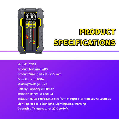 Multifunction 12V Car Battery Jump Starter and Air Compressor Power Bank 8000mAh