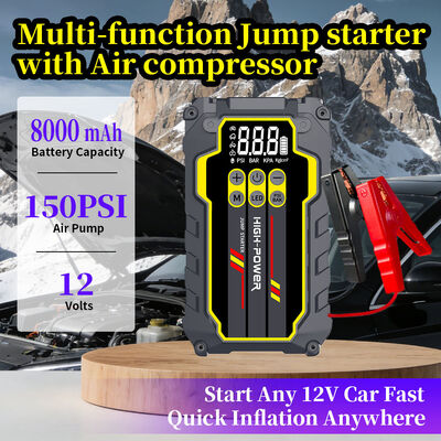 Multifunction 12V Car Battery Jump Starter and Air Compressor Power Bank 8000mAh