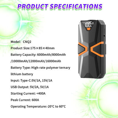 600A Peak Car Jump Starter with 8000mAh Power Bank and Integrated Air Pump