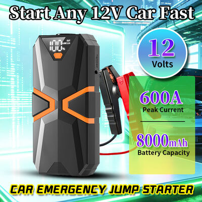 600A Peak Car Jump Starter with 8000mAh Power Bank and Integrated Air Pump