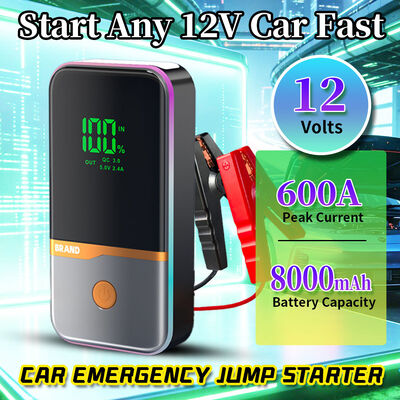 Smart 12V Jump Starter with 600A Peak Current 30000mAh Battery and LED Emergency Light for Vehicles